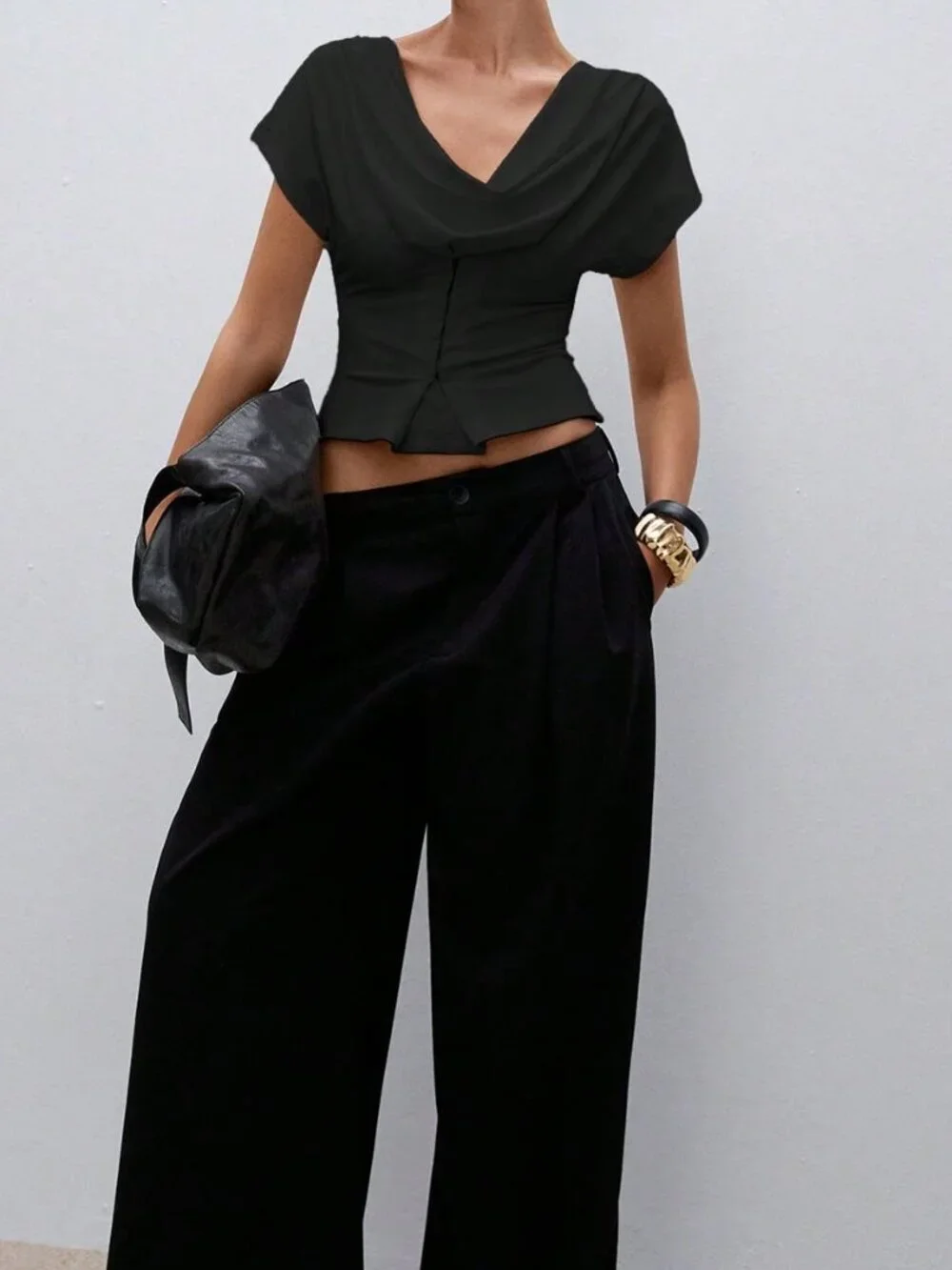 Black Casual Women's Sexy Plunging Neckline Top